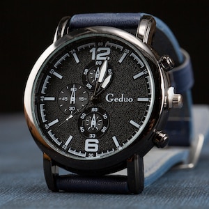 ORAHAO Mens Watches Quartz Movement Chronograph Leather Strap Fashion Business Sport Design Scratch Resistant Wristwatch Elegant Watch