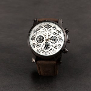 ORAHAO Mens Watches Quartz Movement Chronograph Leather Strap Fashion Business Sport Design Scratch Resistant Wristwatch Elegant Watch