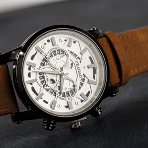 ORAHAO Mens Watches Quartz Movement Chronograph Leather Strap Fashion Business Sport Design Scratch Resistant Wristwatch Elegant Watch