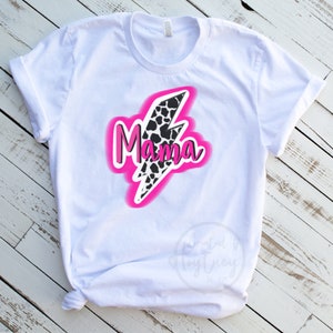 Mama Neon Pink Lighting Bolt png, Cow print, png file for digital download