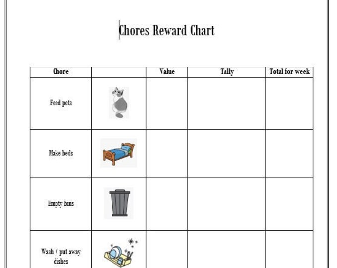 Printable Chores Reward Chart - Etsy