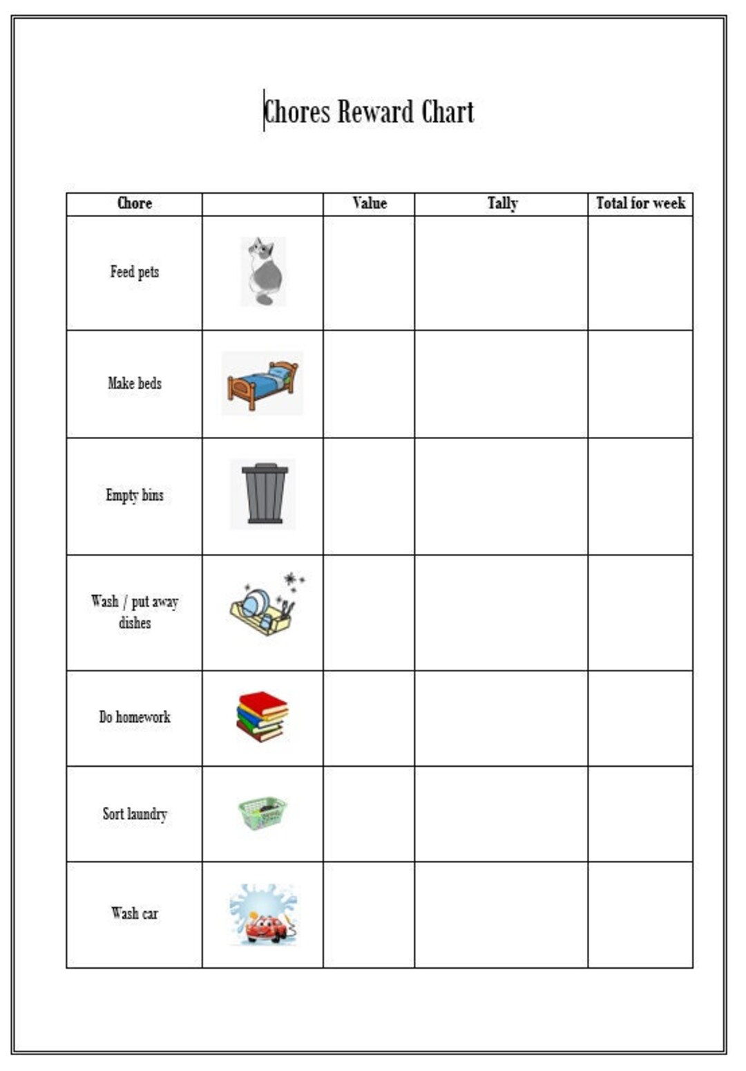 Printable Chores Reward Chart - Etsy