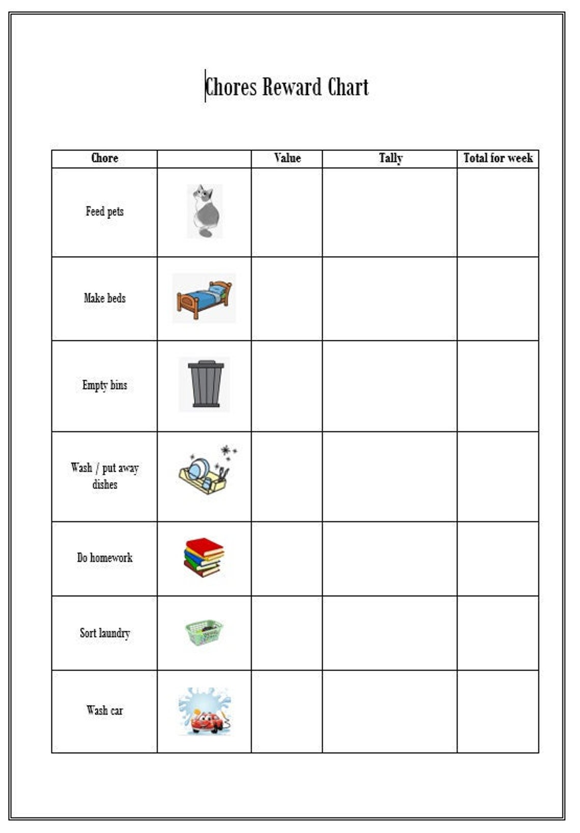 Printable Chores Reward Chart - Etsy