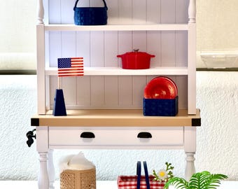 1/6 Scale White Hutch and Worktable: Miniature Doll Diorama