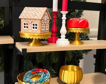Miniature Pedestal Stand Set – 1:6 Scale 3D Printed Display Risers | Miniverse Dollhouse Serving Ware & Decor