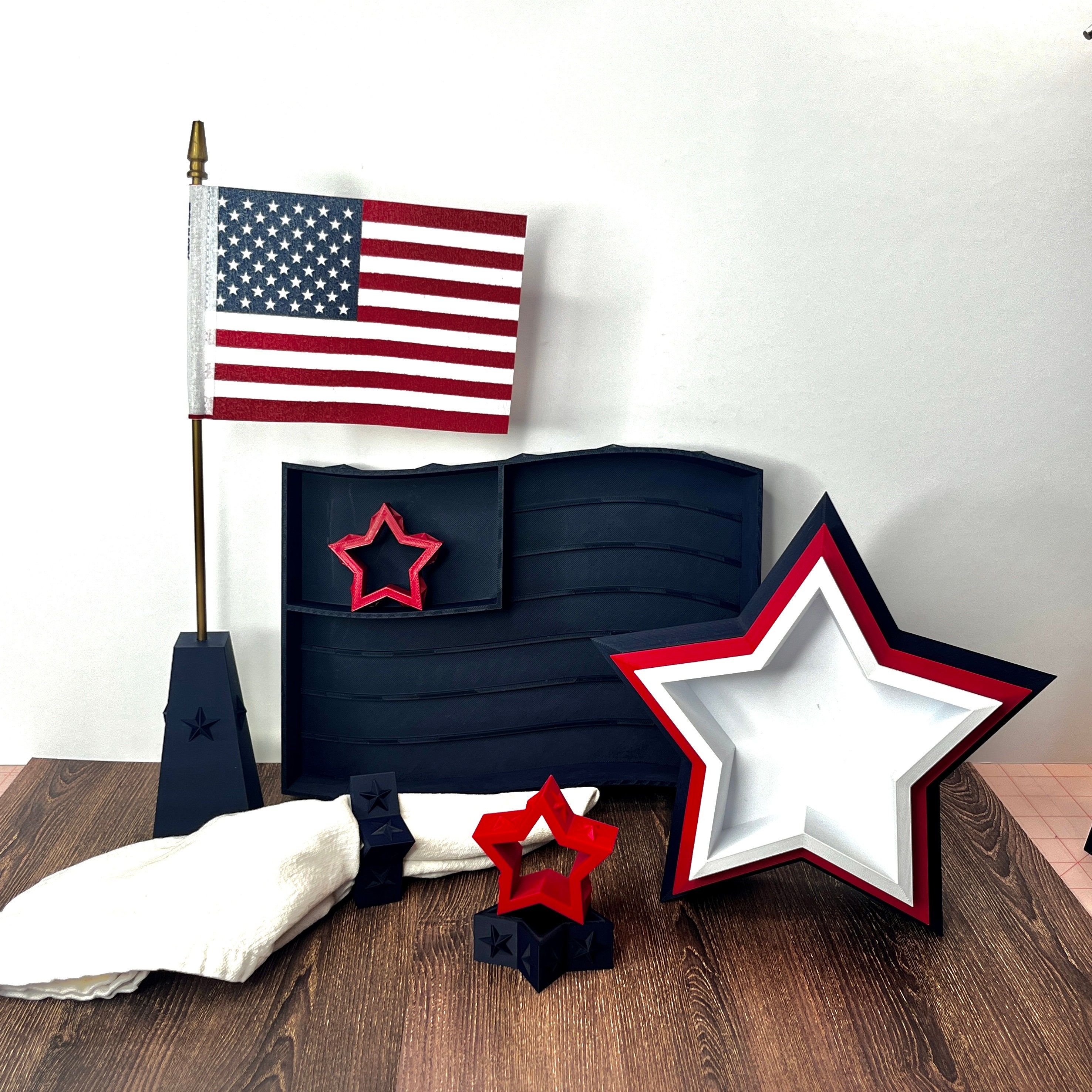 Chunful 3 Pezzi Decorazioni Tavolo 4 Luglio - Cartelli In Legno Patriottici USA, Bandiera Americana, Stella E Cuore, Fronte/Retro, Per Festa Dell'Indipendenza