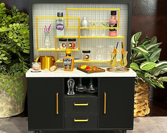 1:6 Scale Mid-Century Modern Bar | Miniverse Happy Hour Compatible | Miniature Cocktail Bar
