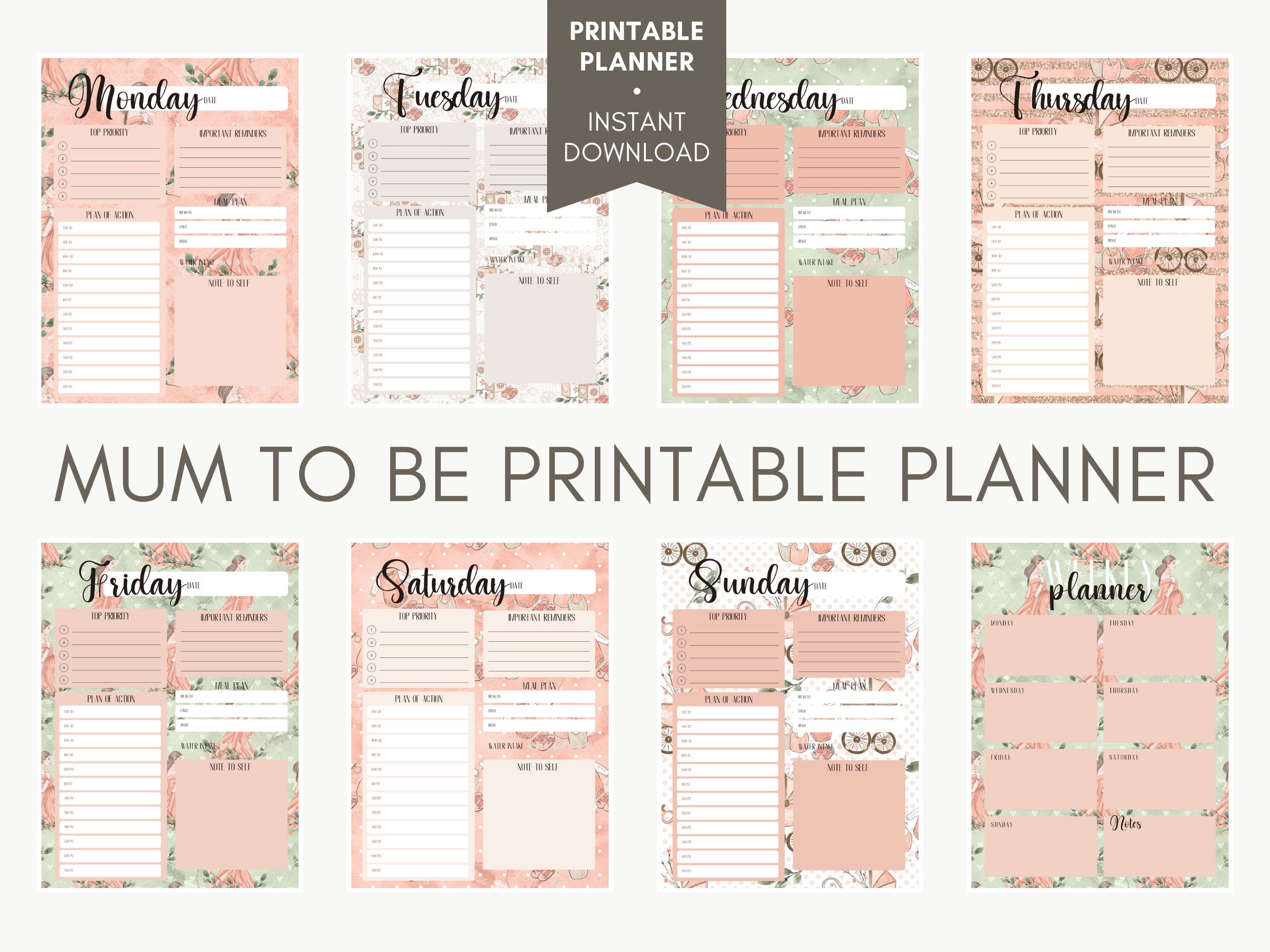 Mum to Be, Mother to Be, Printable Planner, Daily Planner, Weekly ...