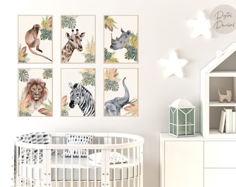 Safari Animal Prints, Safari Nursery Decor, Nursery Prints, Safari Nursery Prints, Safari Animals Set Of 6 Nursery Prints, Printable Art