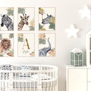 Digital Custom Name Safari Animal Prints, Safari Nursery Decor, Nursery Prints, Safari Animals Set Of 6 Nursery Prints, Printable Art