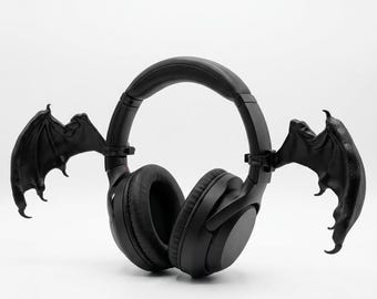 Gothic Bat Wing Headphone Attachments, Spooky Goth Gamer Gear & Cosplay Accessories
