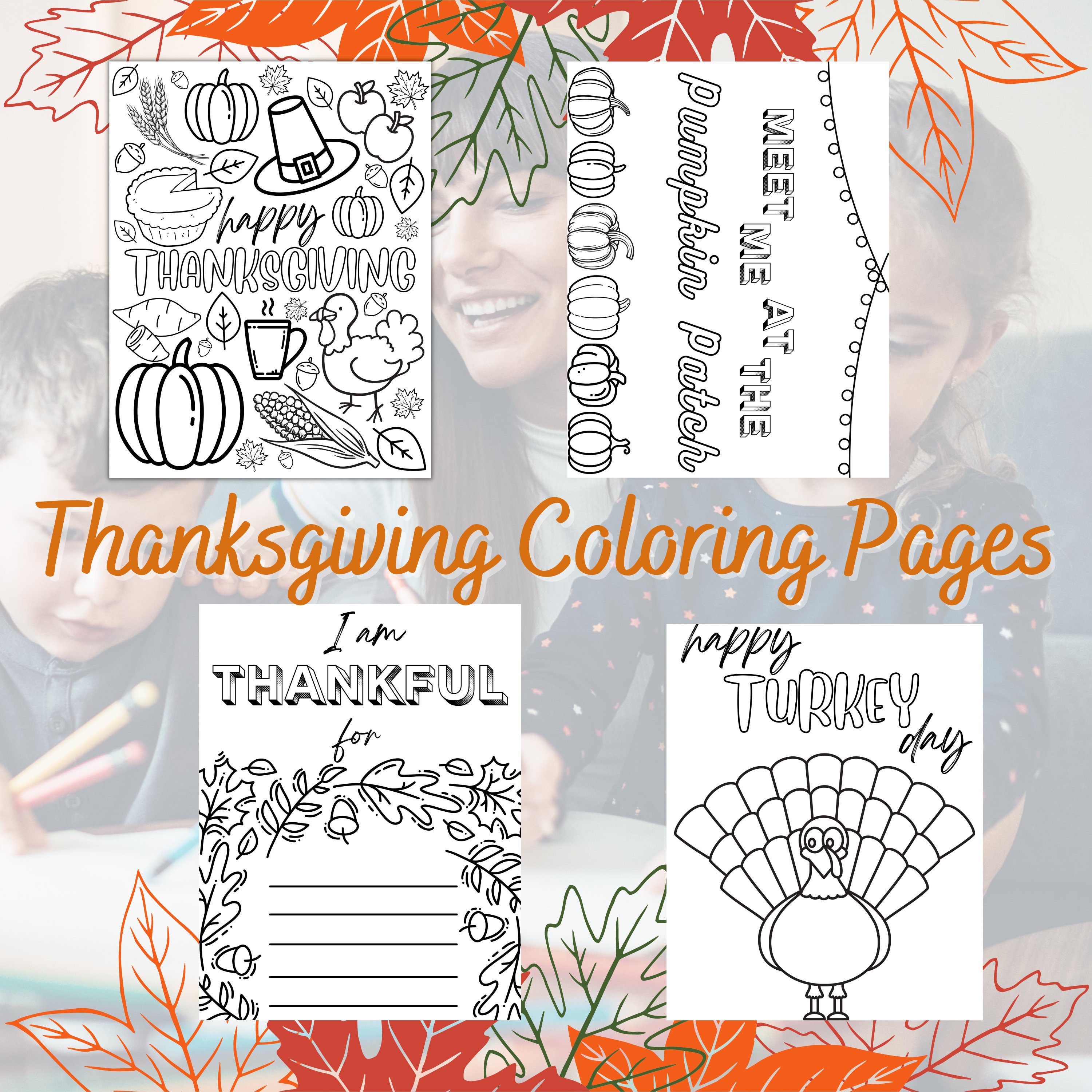 Printable Thanksgiving Coloring Pages - Etsy