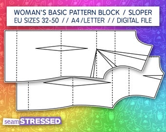 Women’s Basic Bodice Block PDF, Fitted Sloper for Pattern Making