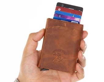 Lederax Crazy Echtleder Herren Aluminium Brieftasche Gesäßtasche Id Kartenhalter Mini Magic Wallet Auto Kreditkarte Münze Brieftaschen