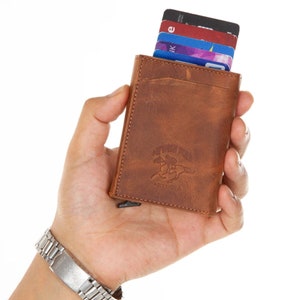 Lederax Crazy Genuine Leather Mens Aluminum Wallet Back Pocket Id Card Holder Mini Magic Wallet Auto Credit Card Coin Wallets