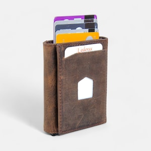 Cartera de cuero genuino Lederax Crazy para hombre, de aluminio, con bolsillo trasero, tarjetero, minicartera mágica, tarjetero automático, monedero, LD490
