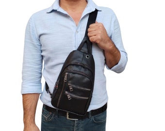Lederax High Quality Pu Leather Business Shoulder Bag Chest Sling Bag Travel Pack