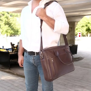 Lederax - Porte-documents en cuir véritable pour homme et femme - Sac pour ordinateur portable 15,6 pouces LD493