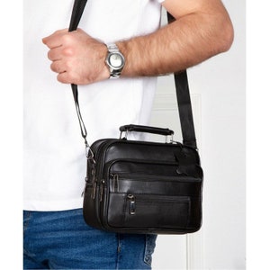 Borsa a tracolla orizzontale in vera pelle da uomo Lederax Steel Case, borsa a tracolla multitasche, morbida