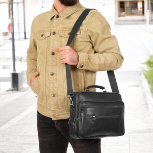 Bolso de mano y hombro Lederax de gran tamaño, modelo horizontal, caja de acero, de piel auténtica, para hombre, con múltiples bolsillos, LD504