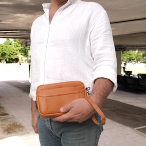 Lederax Vegan Leder Herren Clutch Bag, Kosmetik, Reise und Handtasche Herren Handgelenktasche, Herren Businesstasche LD508