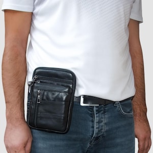 Lederax Sac taille et bandoulière en cuir véritable à cinq compartiments LD516