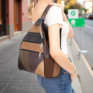 Lederax Genuine Leather Women Backpack Multi Color Functional Casual Bag Patchwork Bag LD449