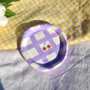 Cherry Plate Dish - Ceramic cherry bowl , fruit ceramic dish , Hand painted clay trinket dish