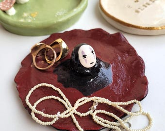 Handmade Ceramic No Face Ring Dish: Painted Jewelry Tray