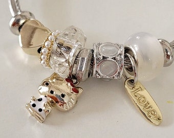 Cute Kitty Charm Bracelet, Pandora Bracelet Stainless Steel