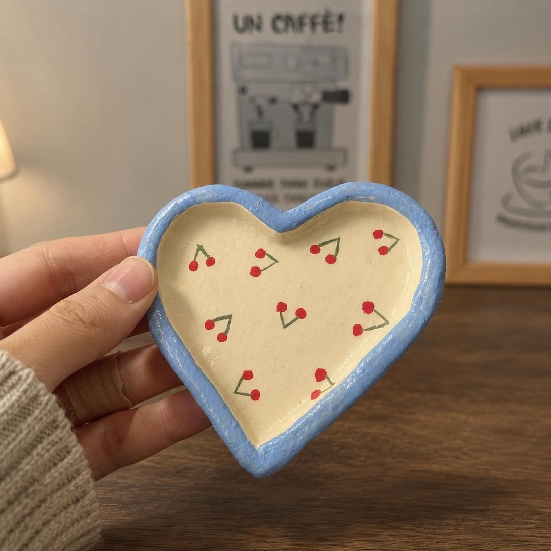 Handmade Cherry Heart Clay Dish: Ceramic Ring Jewelry Tray - Etsy