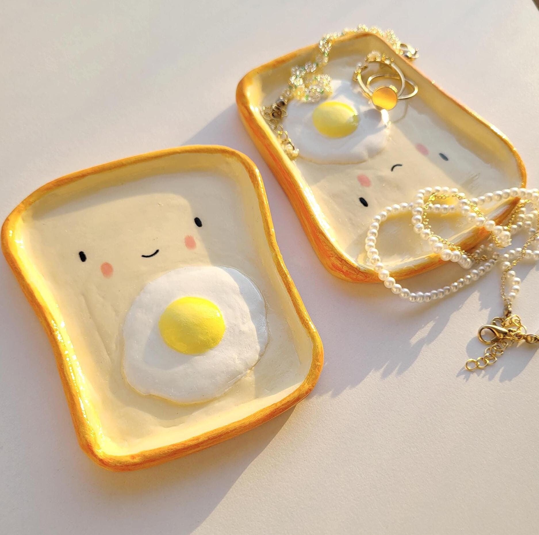 【new】stringtingアボカド・目玉焼き.スマイル.ハート 手描きの目玉焼きトーストトレイ – セラミック製ジュエリーホルダー