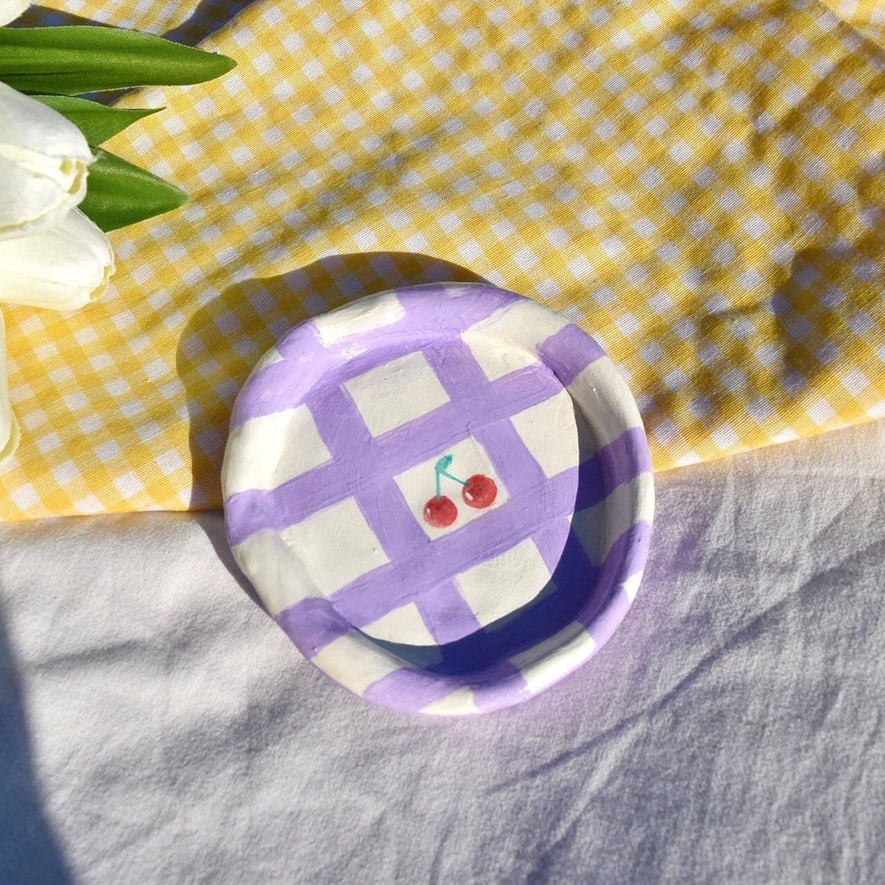 Cherry Plate Dish - Ceramic cherry bowl , fruit ceramic dish , Hand painted clay trinket dish