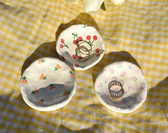 Strawberry Small Ceramic Cherry Tulip plate - Small ring dish , Cute Ceramic jewelry dish , painted rock