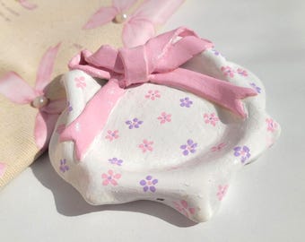 Handmade Clay Trinket Dish: Coquette & Flower Bow Decor