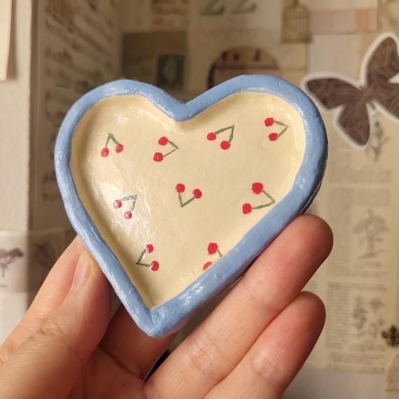 Handmade Cherry Heart Clay Dish: Ceramic Ring Jewelry Tray - Etsy