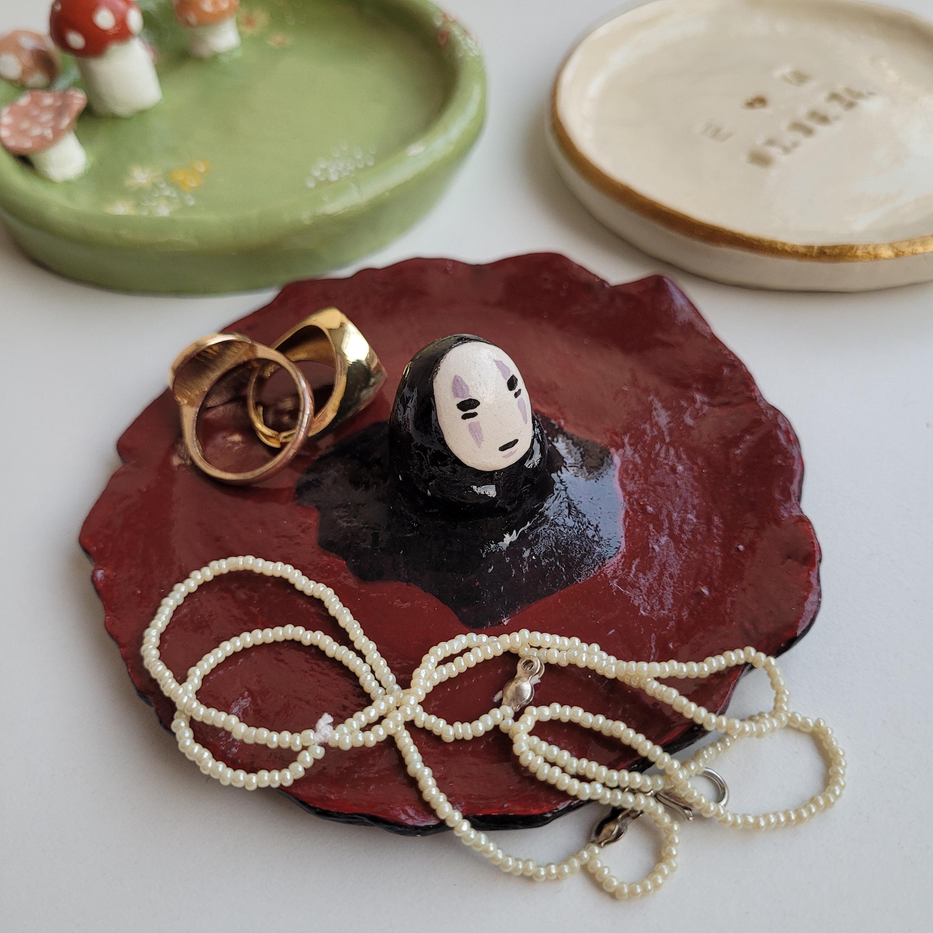 Handmade Ceramic No Face Ring Dish: Painted Jewelry Tray