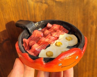 Handmade Calcifer Ceramic Dish – Anime Jewelry Tray, Painted Plate