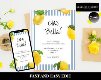 Invitación de cumpleaños de limón: Plantilla editable para fiesta de cítricos (descarga digital)