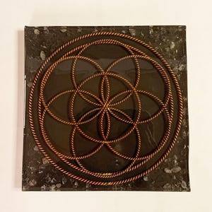 8&quot; Seed of Life Tensor Ring Charging Plate with Quartz, Iron, Copper Handmade Orgonite Sacred Cubit 144Hz, Precision tuned field generator