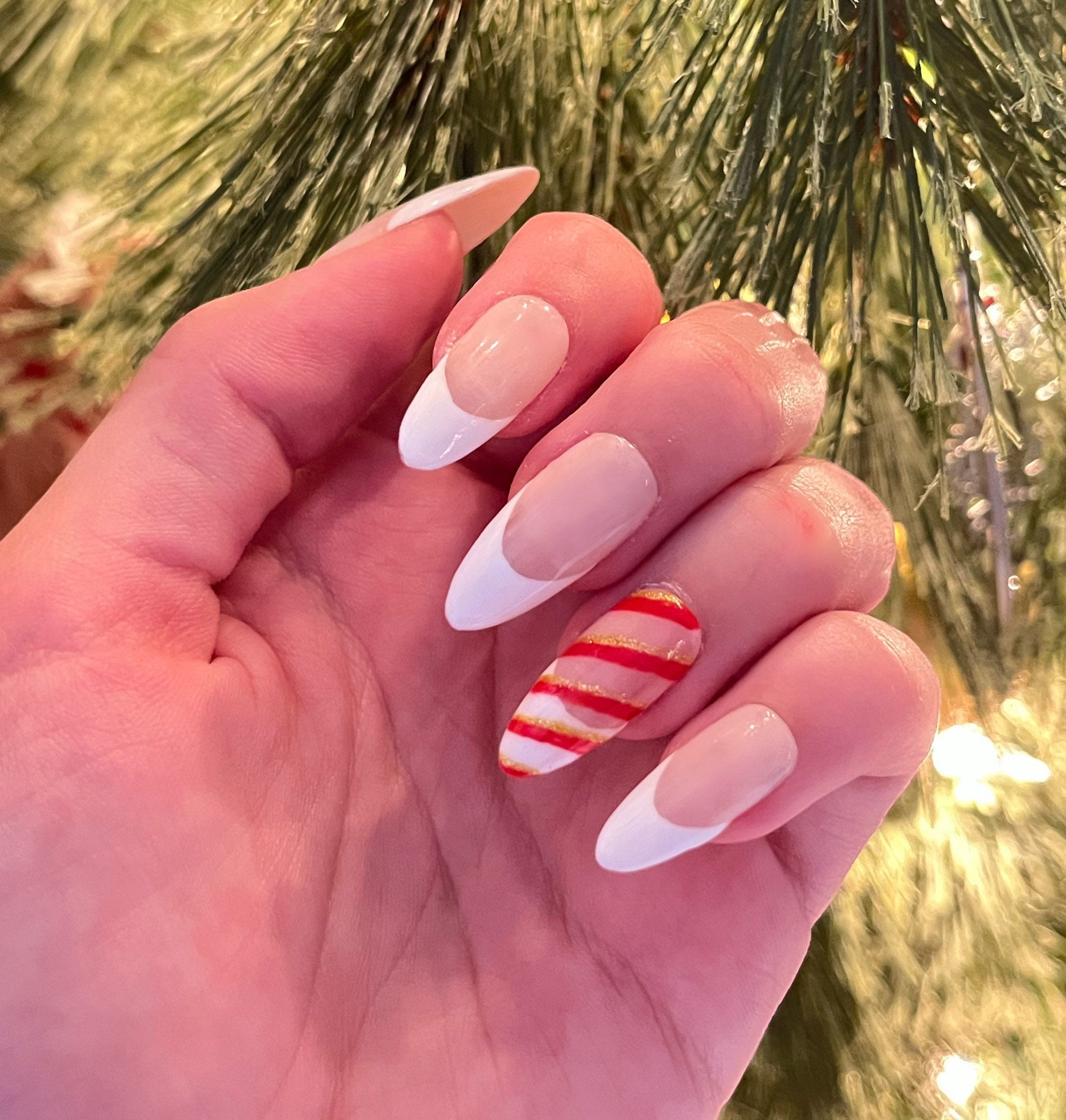 Handmade Press on Nails/white Round French Tip/christmas Candy - Etsy Singapore Handmade Press on Nails/white Round French Tip/christmas Candy - Etsy Singapore