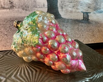 Vintage | Blown Glass | Grapes | Glass Ornament | Christmas Tree | Silver | Pink | Green |