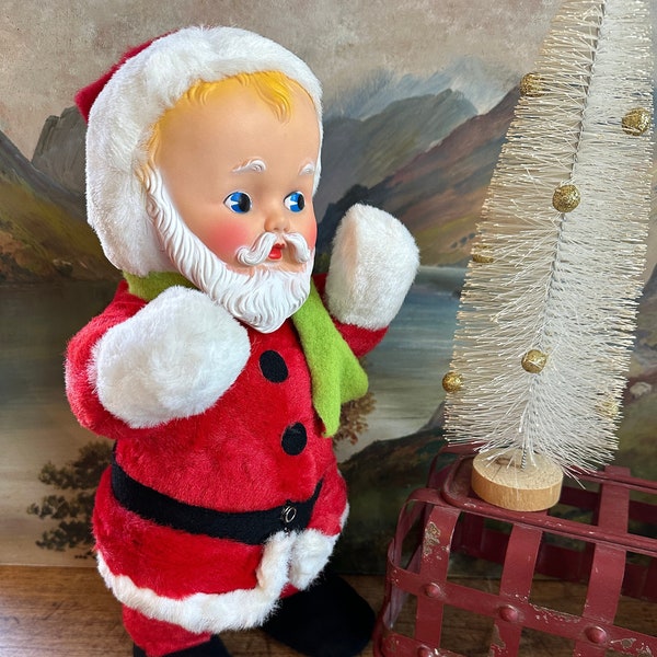 Knickerbocker |  Baby Santa | Plush Doll | Rubber Face | Standing | 1950's | Christmas | MCM | Collectable | Holiday Decor