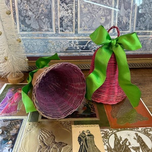 Rattan Wicker | Bells | Hanging  | Christmas | Holidays | New Years | Wedding | Pink | Purple
