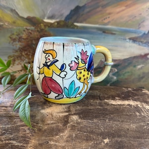 Italian Folk Art Pottery Mug: Hand-Painted Rooster, Signed