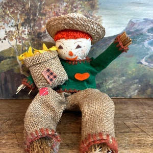 Handmade | Scarecrow | Burlap | Thanksgiving | Fall Decor | Harvest | Posable | Doll | Floral Decoration | Shelf Sitter
