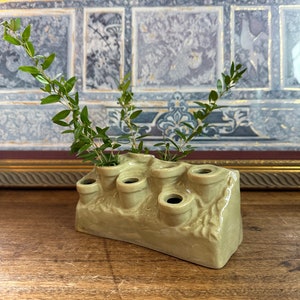 Unique | Bamboo | Green | Ceramic | Flower Frog | Vase | Pottery