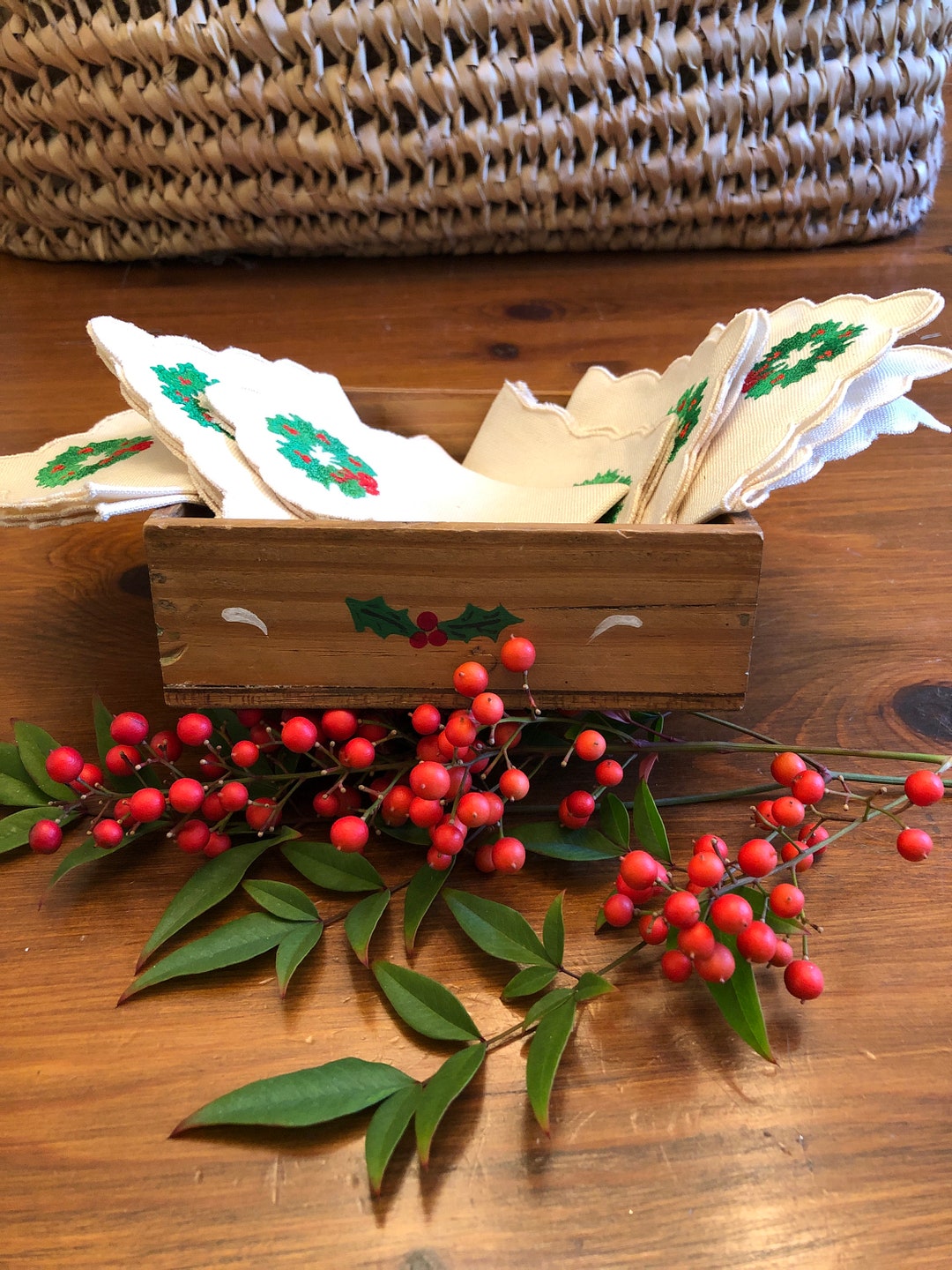 Linen Napkin Gift Set Wooden Crate Christmas Napkin Etsy