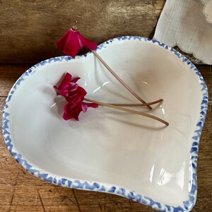 Blue and White Spongeware | Heart Shaped | Pottery | Bowl | Trinket Dish | Valentine&#39;s Day | Gift