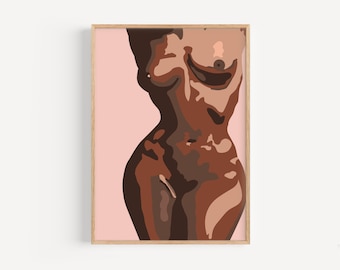 Black Art, African Wall Art, Black Woman Art, Black Art Print, Female Body Art, Female Portrait, Boho Art, Minimal Art, Modern Art, Pink